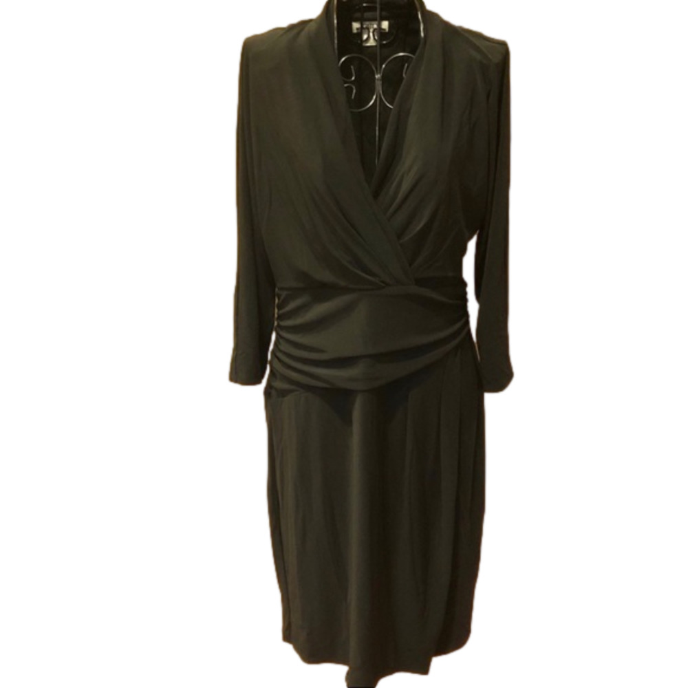 Black faux wrap front waist ruched Dress size Medium